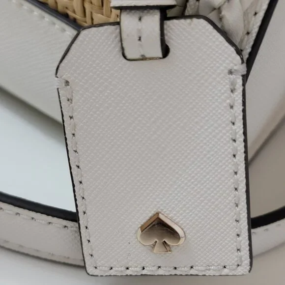 Kate Spade ♠️ White Leather & Woven Straw Dome Satchel Crossbody Gold Hardware - Picture 5 of 14